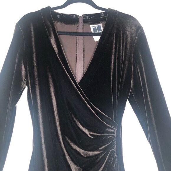 Vintage Tadashi Deep Brown Velvet Long Sleeve Midi Dress Size 8 Party/Occasion - Picture 2 of 15